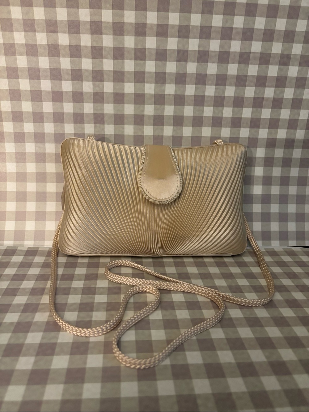 Elegant Pleated Satin Crossbody Bag in Champagne